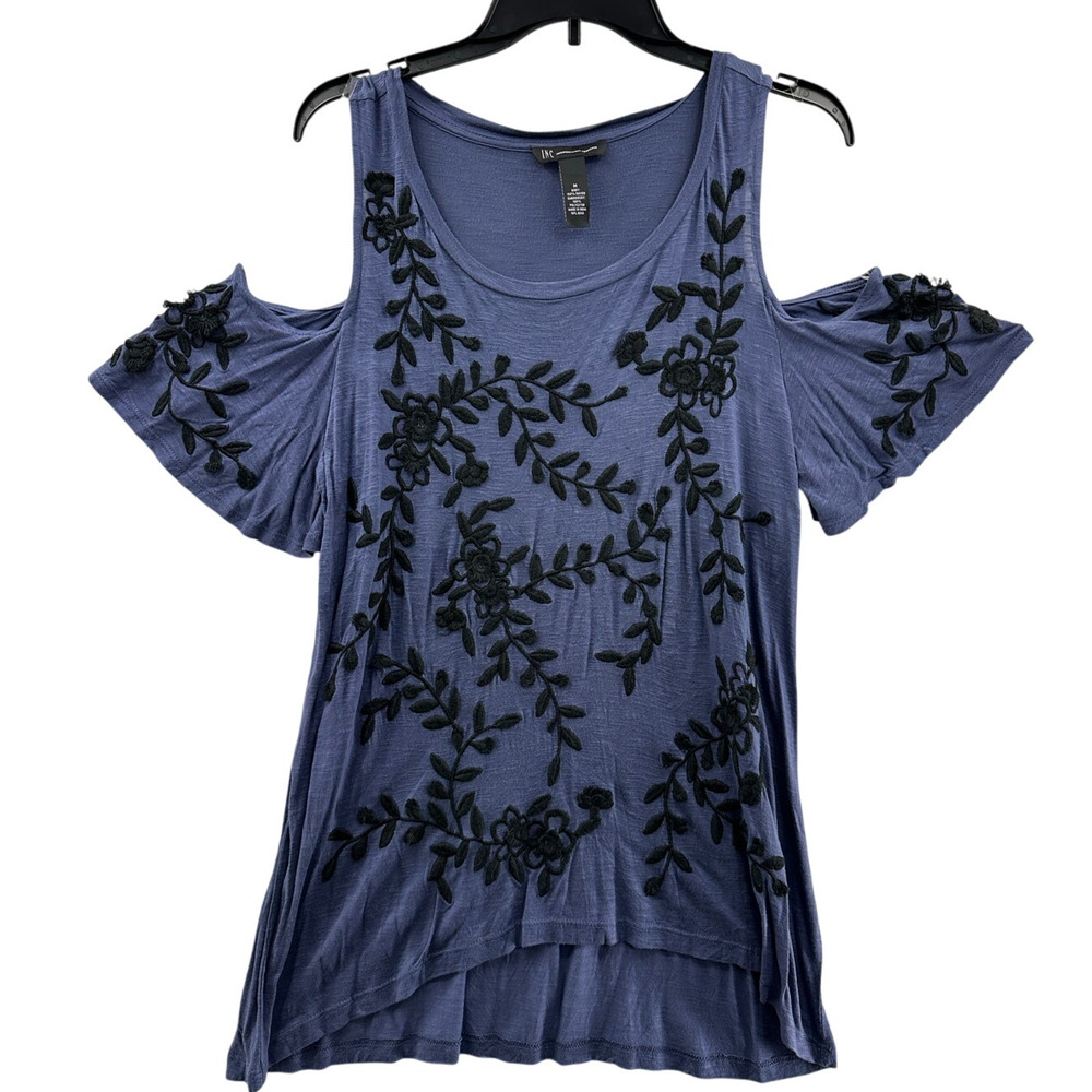INC‎ International Concepts Embroidered Cold-Shoulder Top Berry Small